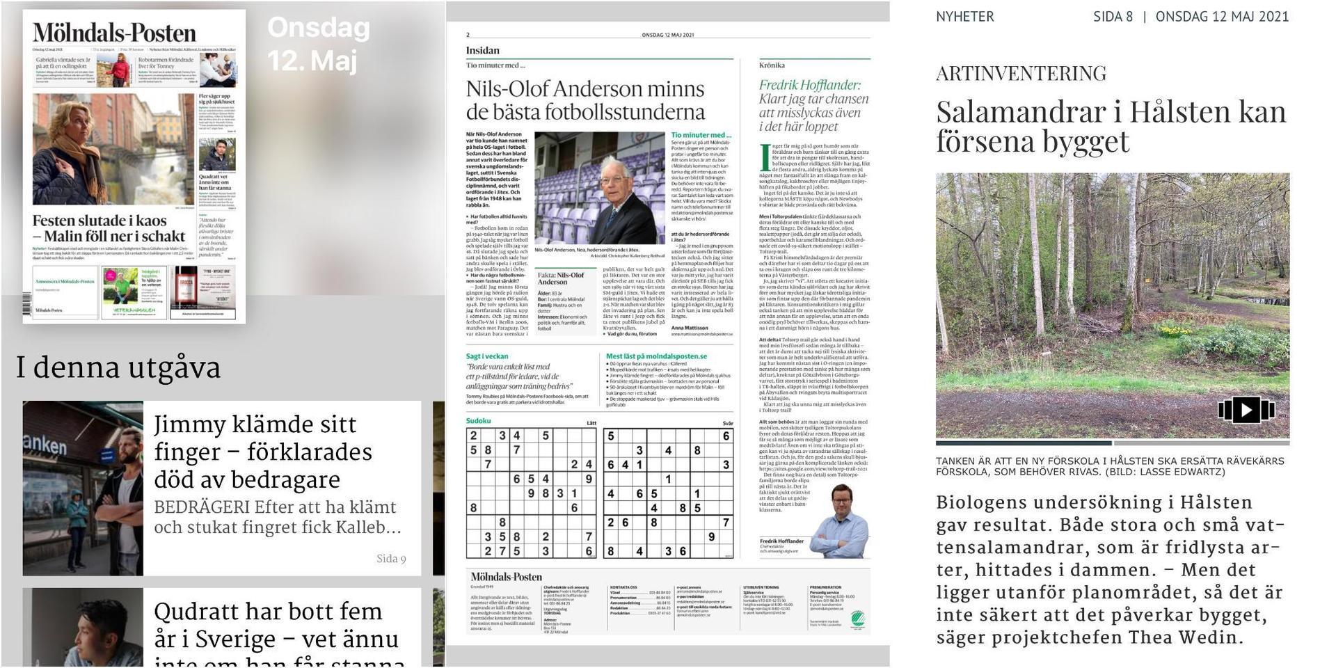 En liten smygtitt på Mölndals-Postens nya e-tidningsapp. Appen släpps för både Apple- och Androidenheter den 20 maj.